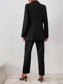 SHEIN Clasi 素色雙排釦西裝外套和褲子 - 黑色 - 查看 2