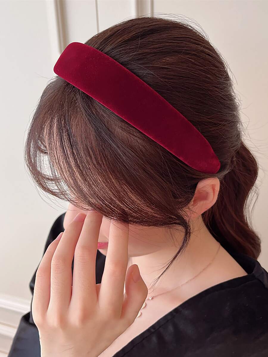 1pc Women Solid Casual Wide Headband For Spring and Autumn - Rose Red - View 1
