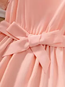SHEIN Đầm bé gái Đề can Tương phản Mesh màu trơn Dễ thương - Hồng - Xem 4