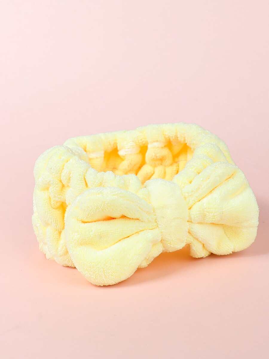 1 pieza Diadema de maquillaje facial de baño poliéster con diseño de lazo para cuarto de baño - Amarillo - Ver 1
