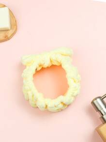 1 pieza Diadema de maquillaje facial de baño poliéster con diseño de lazo para cuarto de baño - Amarillo - Ver 3