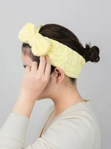 1 pieza Diadema de maquillaje facial de baño poliéster con diseño de lazo para cuarto de baño - Amarillo - Ver 5