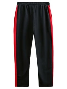 Manfinity Homme Men Loose Contrast Side Seam Drawstring Waist Sweatpants - Black - View 2