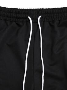 Manfinity Homme Men Loose Contrast Side Seam Drawstring Waist Sweatpants - Black - View 4