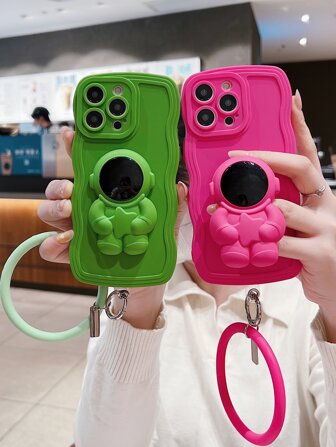 1入組隨機波浪狀邊框手機殼附手機氣囊支架和手環