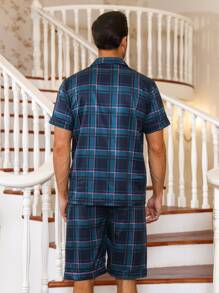 Hombres Conjunto de pijama con estampado de cuadros - Multicolor - Ver 2