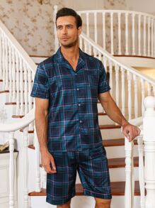 Hombres Conjunto de pijama con estampado de cuadros - Multicolor - Ver 4