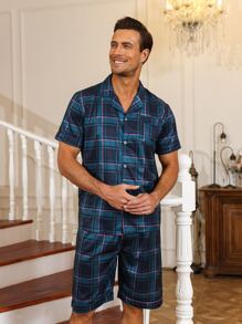 Hombres Conjunto de pijama con estampado de cuadros - Multicolor - Ver 5