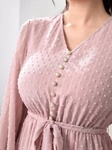Modelyn Swiss Dot Flounce Sleeve Belted Dress - Baby Pink - View 5