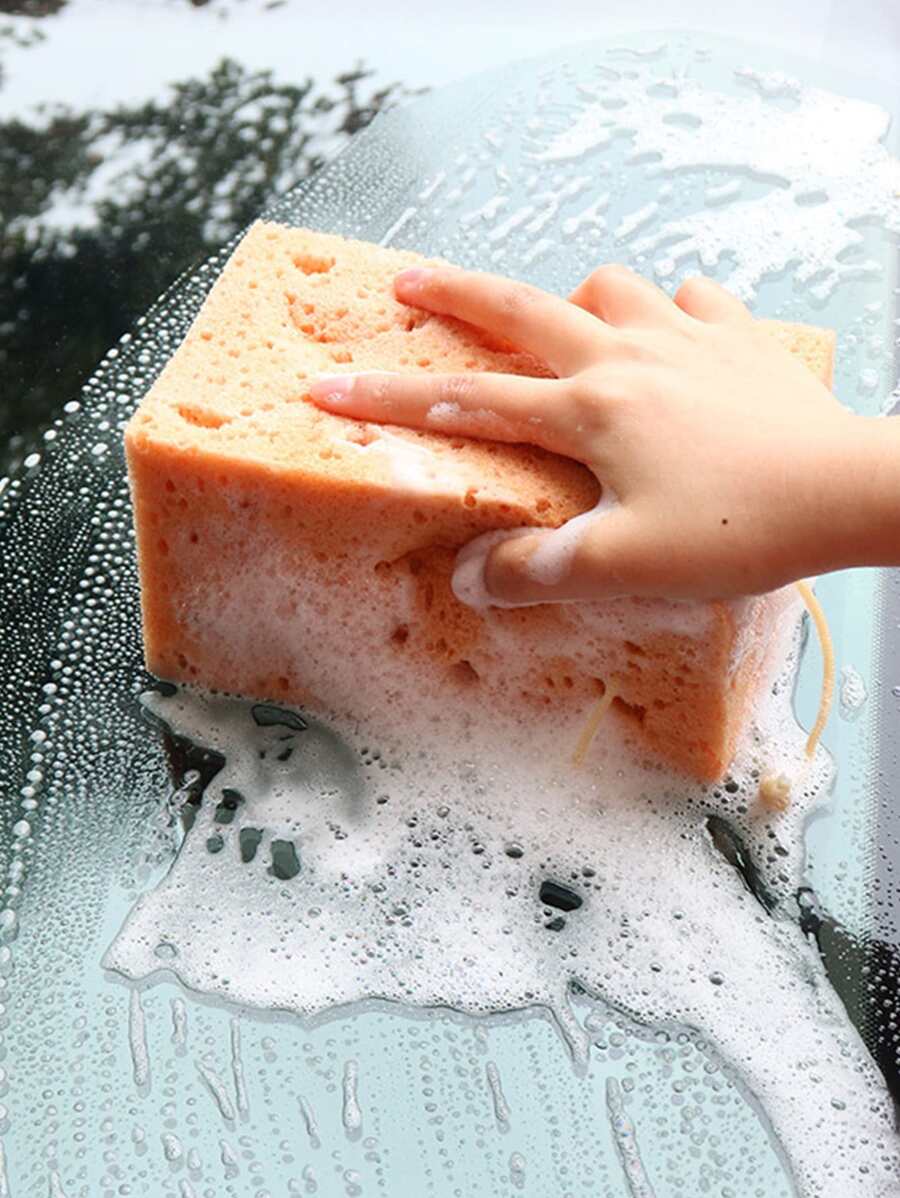 1 miếng bọt biển rửa xe hình chữ nhật trơn - Màu vàng - Xem 1