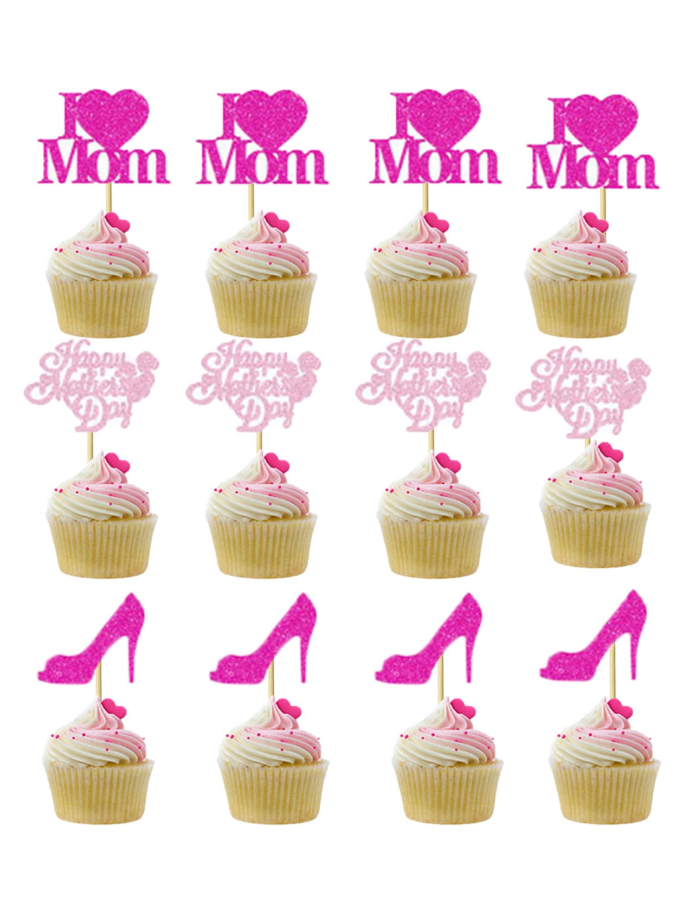 12入組/套紙蛋糕心和字母設計蛋糕插件裝飾適用於母親節 - 彩色 - 查看 1
