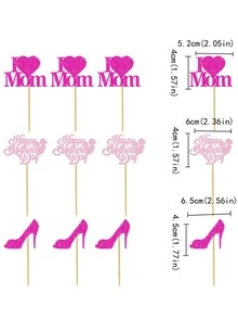 12入組/套紙蛋糕心和字母設計蛋糕插件裝飾適用於母親節 - 彩色 - 查看 3
