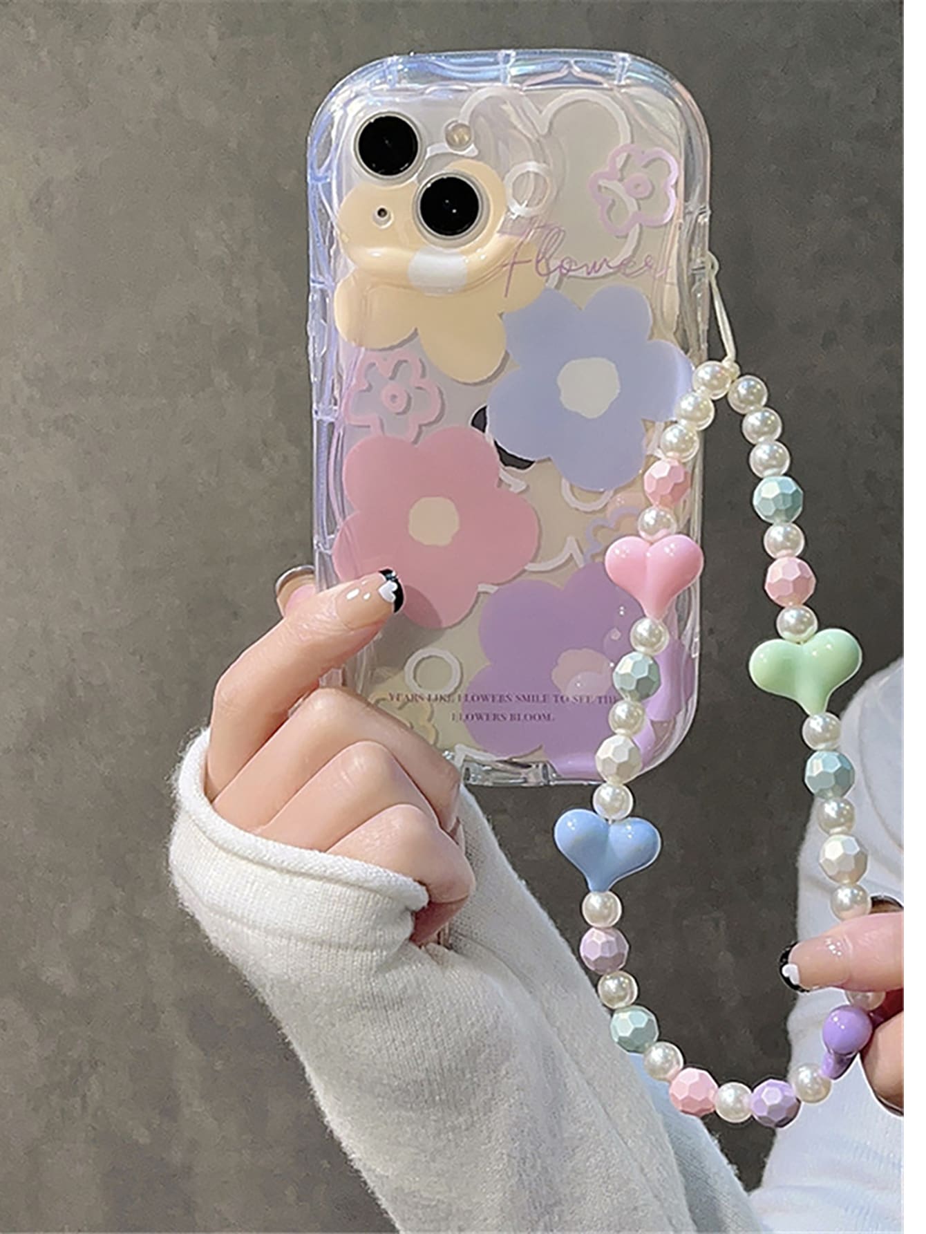 Funda para móvil con patrón de flor con acollador - Rosa Pálido - Ver 1