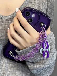 Heart Pendant Wavy Frame Phone Case With Hand Strap - Purple - View 2