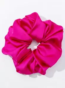 1个简约时尚女士发圈，纯色缎面超大号发饰，休闲粉色配饰发圈发绳，马尾辫发圈，头饰 - 玫紅色 - 查看 2