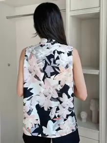 DAZY Floral Print Sleeveless Blouse Going Out Tops Easter - Multicolor - View 2