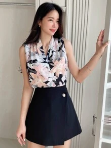 DAZY Floral Print Sleeveless Blouse Going Out Tops Easter - Multicolor - View 5