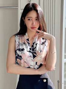 DAZY Floral Print Sleeveless Blouse Going Out Tops Easter - Multicolor - View 6