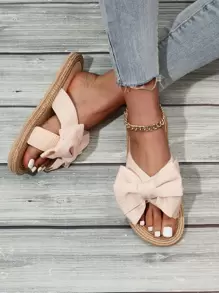 Women's Flat Sandals With Bow Knot Decoration, Slippers - Beige - View 5