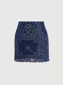 SHEIN MOD 佩斯利絲巾圖案木耳邊半身裙 - 彩色 - 查看 2