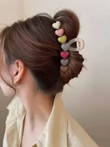 1入摩蘭迪色系心形裝飾時尚捲髮夾,可愛的髮飾品 - 彩色 - 查看 1
