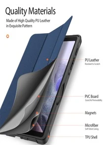 PU素色外殼兼容三星Galaxy Tab S7 Lite - 藍色 - 查看 9