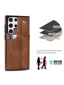 PU Card Slot Phone Case With Wristband Holder - Brown - View 3