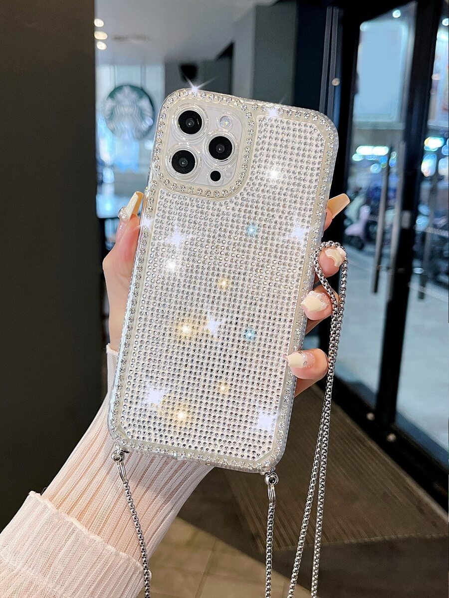Funda para móvil con diseño de diamante de imitación con acollador - Blanco - Ver 1