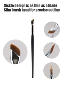1 Pieza Pincel profesional para delineador de ojos, pincel para cejas en polvo, pincel plano, pincel para sombra de ojos, pincel tipo gusano de seda tumbado, pincel corrector, pincel de detalles para maquillaje - Negro - Ver 2