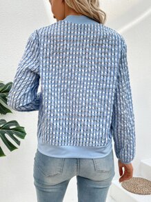 EMERY ROSE Plaid Print Zip Up Bomber Jacket Fall Winter Cloth For Women - Blue - View 2