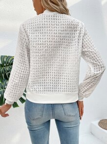 Chiquease Hollow Out Zip Up Bomber Jacket