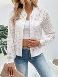 Chiquease Hollow Out Zip Up Bomber Jacket