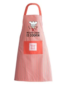 1pc Figure & Slogan Graphic Apron, Cartoon Polyester Chef Apron For Household - Red - View 1