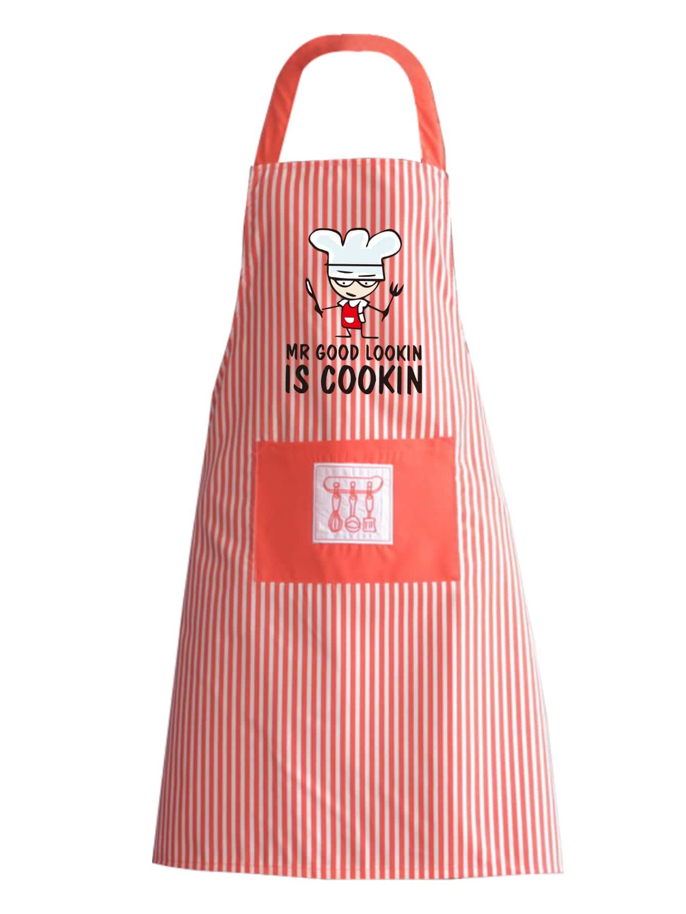 1pc Figure & Slogan Graphic Apron, Cartoon Polyester Chef Apron For Household - Red - View 1