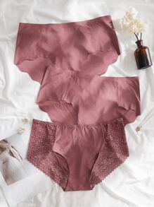 大碼3件蕾絲拼接內褲