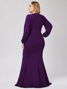 Plus Plunge Neck Lantern Sleeve Maxi Dress - Purple - View 2