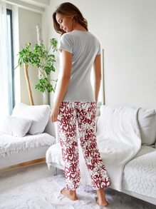 RueChic Letter Graphic PJ Set - Grey - View 2