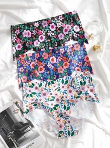 Plus 3pack Floral Print High Waisted Panty - Multicolor - View 1