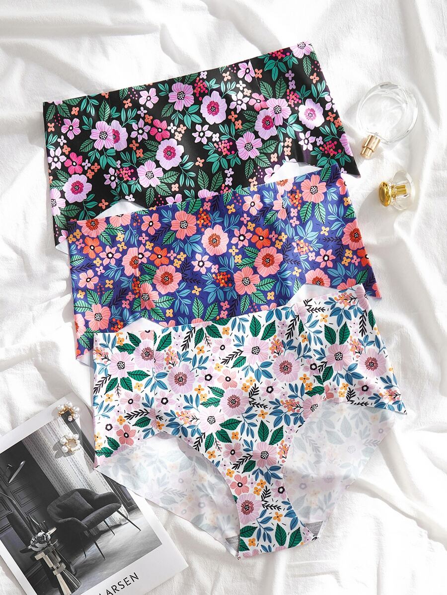 Plus 3pack Floral Print High Waisted Panty - Multicolor - View 1