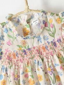 SHEIN Đứa bé gái Hoa & Thỏ in Viền Ruffle Đầm - Nhiều màu - Xem 3