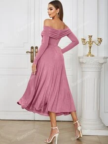 Off Shoulder Foldover Off Shoulder Ruched Waist Dress