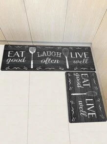 1入組滌綸廚房現代烹飪和字母圖案廚房墊 - 黑色 - 查看 4