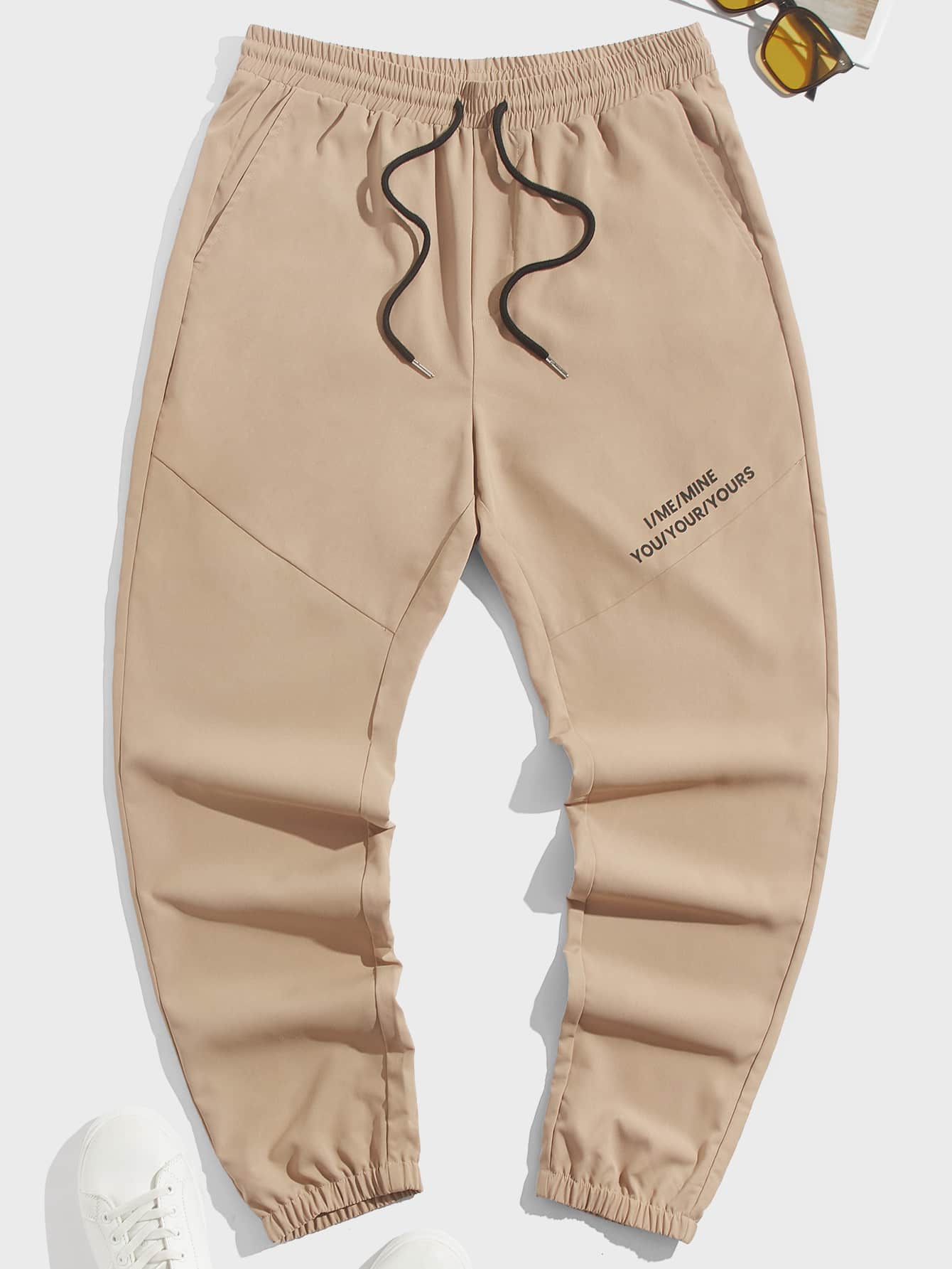 Manfinity Men Letter Graphic Drawstring Waist Trousers - Khaki - View 1