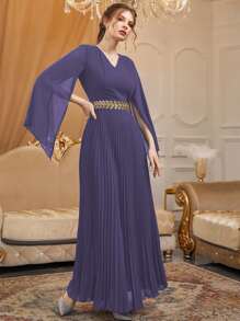 Modelyn Đầm Thắt lưng Xếp li Ruy băng Khối Màu Thanh lịch - Màu tím - Xem 4