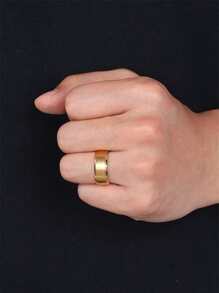 1入組男士時尚不銹鋼黑色流行戒指 - 金黃色 - 查看 2