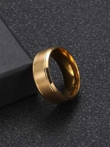 1入組男士時尚不銹鋼黑色流行戒指 - 金黃色 - 查看 1
