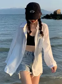 Solid Drop Shoulder Oversized Shirt