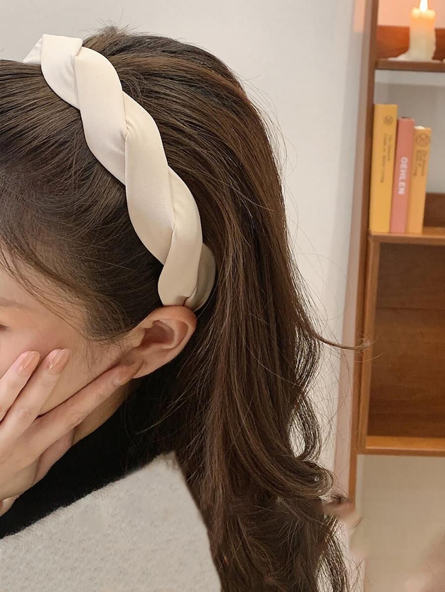 1 chiếc băng đô cài tóc nữ kiểu bện đơn giản, thanh lịch, thích hợp cho kiểu tóc thường ngày, phụ kiện tóc, băng đô đội đầu. - Màu be - Xem 1