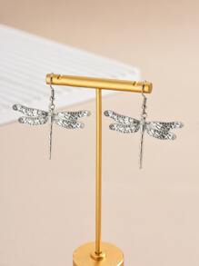 1雙復古鋅合金蜻蜓耳墜適用於日常裝飾 - 銀色 - 查看 3