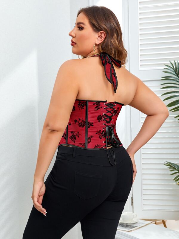 Apperloth A con estampado floral bajo asimétrico Corsé shapewear Top